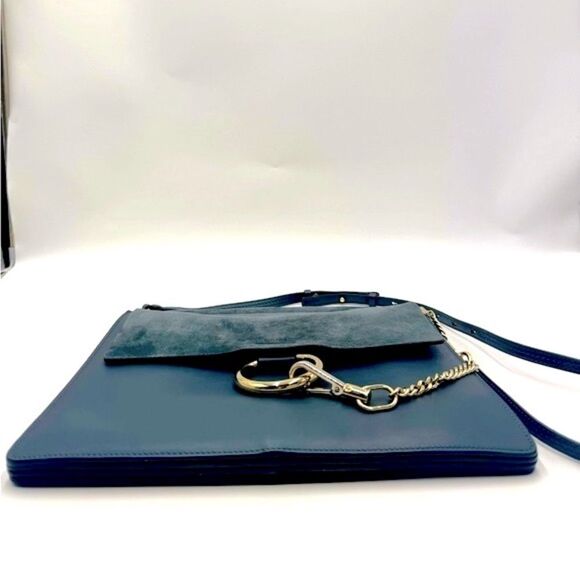 Auth Chloe Medium Cloudy Blue Calfskin Suede Leather Faye Shoulder Bag Clutch - Picture 9 of 16